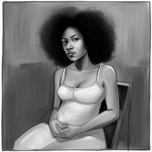 Dark-Skinned Woman in Nightie: Hyperdetailed Charcoal Drawin...