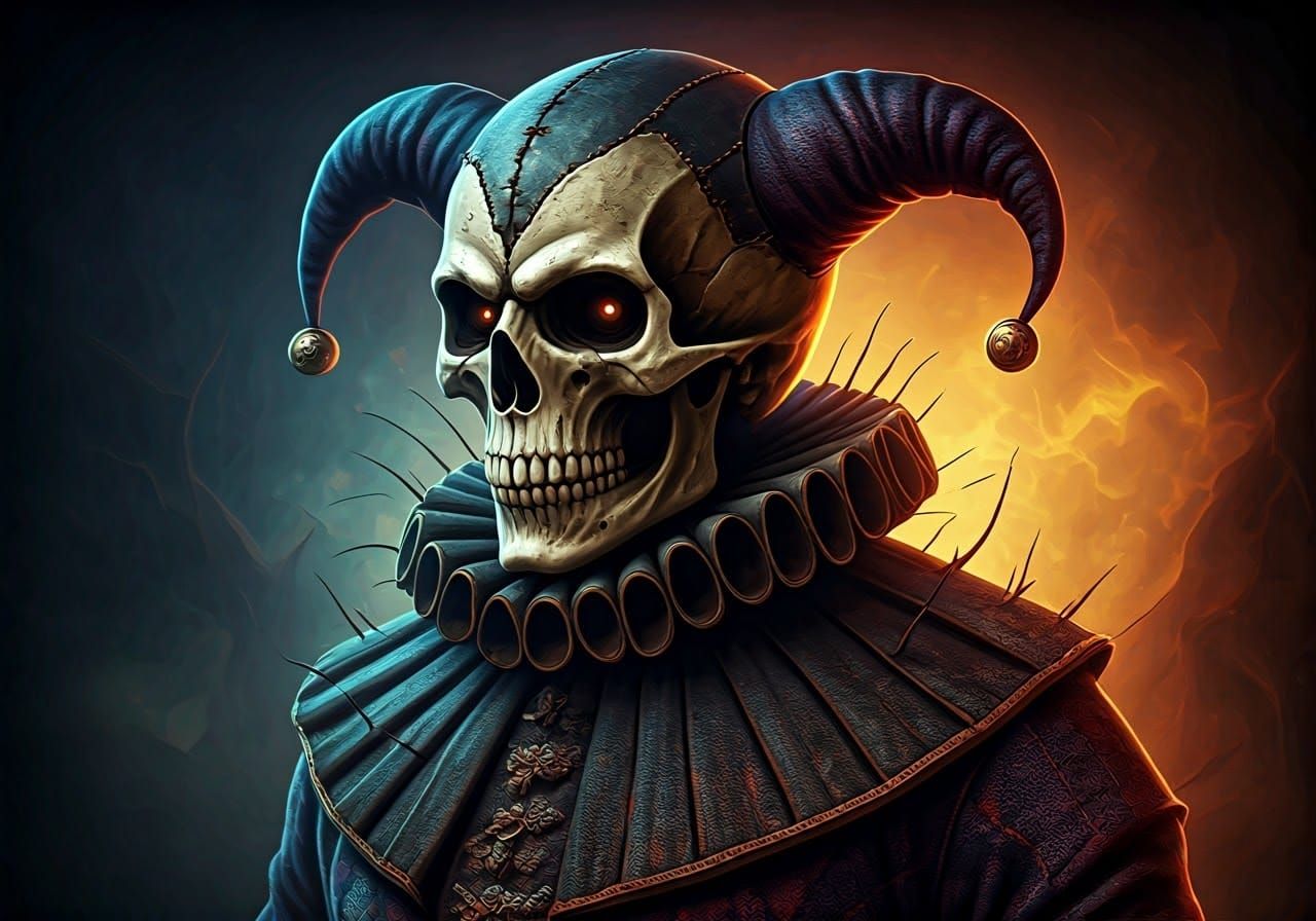 Evil Skull in Harlequin Outfit: Digital Concept Art