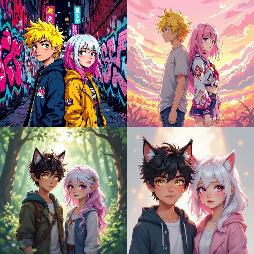 Lynx Yellow Man and Kaelen Pink White Hair Woman