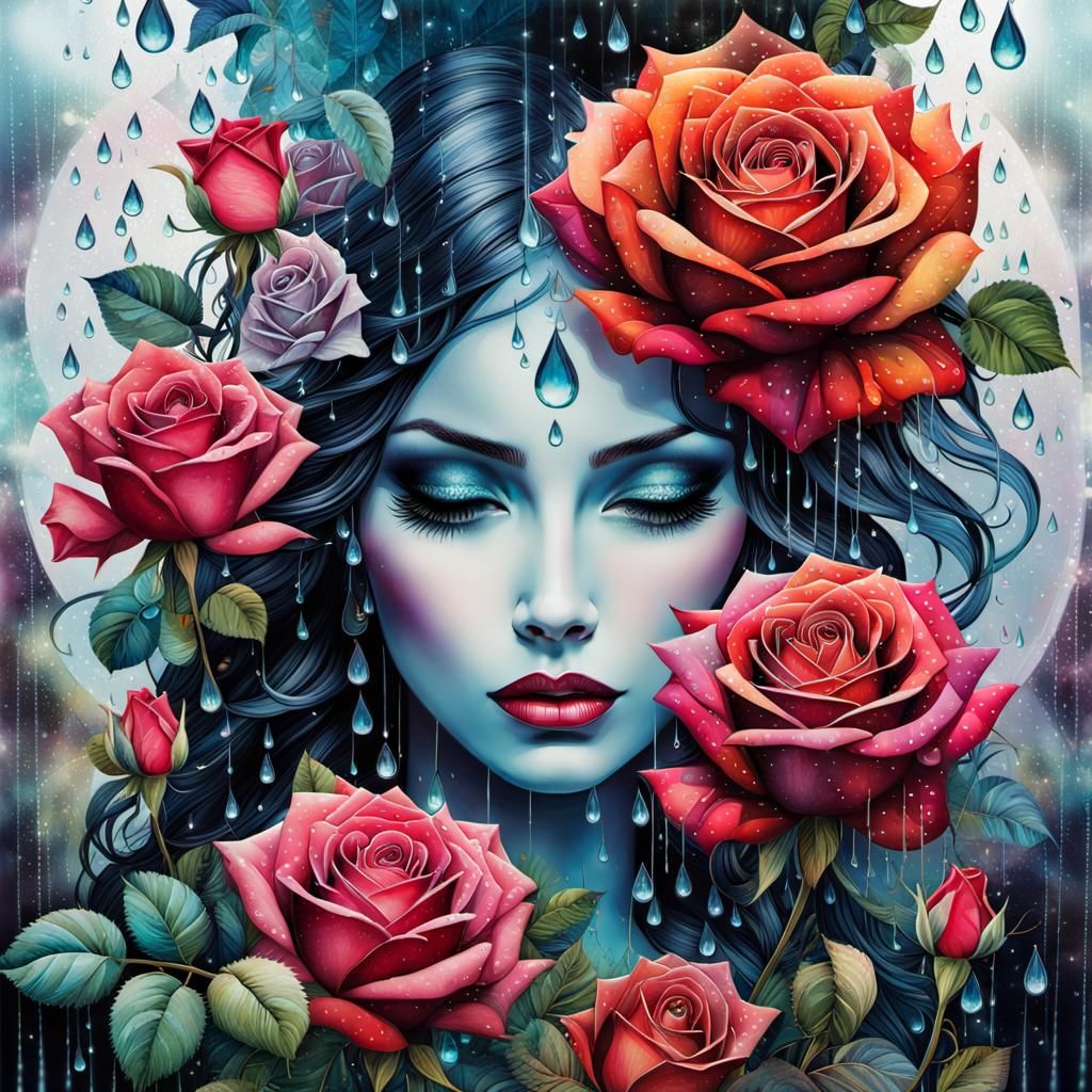 Raindrops and Roses: Double Exposure Collage Art