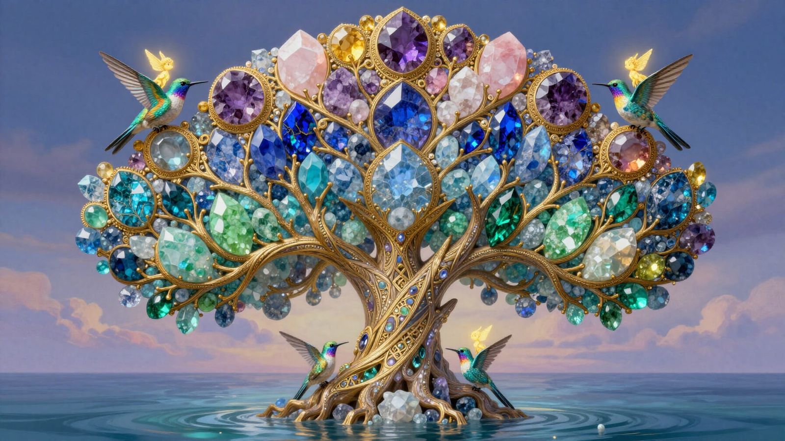 Mystical Crystal Tree of Life in Ethereal Twilight