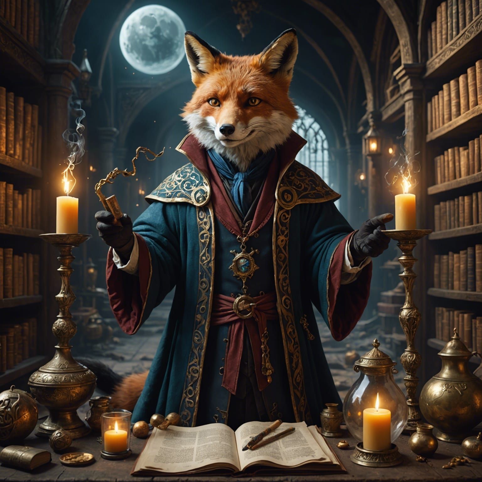 Fox Sorcerer with Potions: Digital Matte Painting