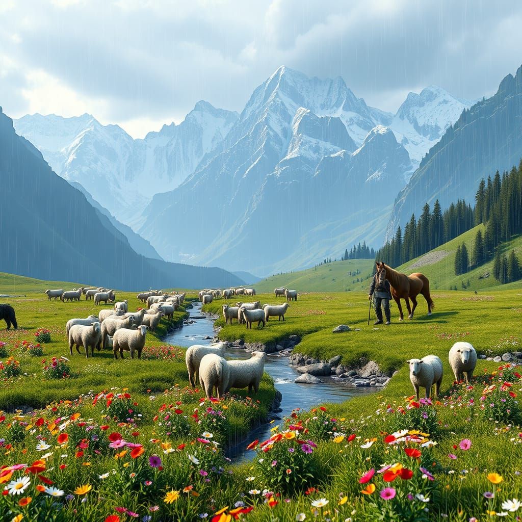 Majestic Mountain Range Under Rainy Skies