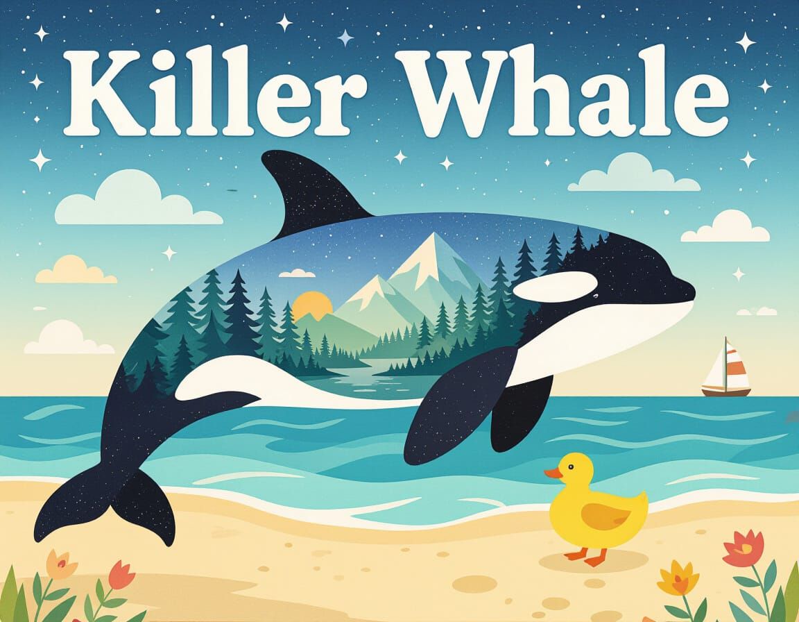 Surreal Killer Whale Landscape in Aquarelle Style