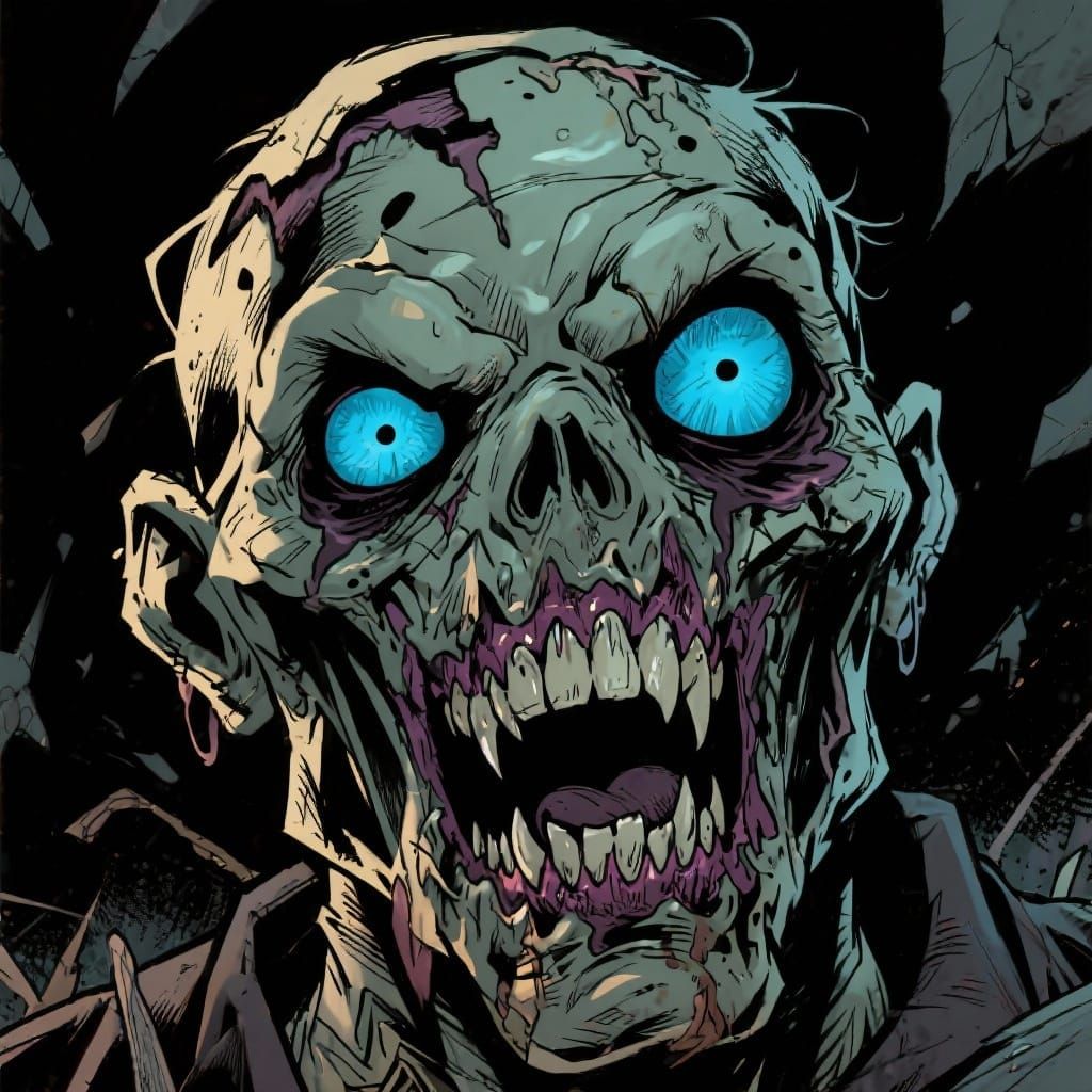 Ominous Zombie Face Comic Illustration