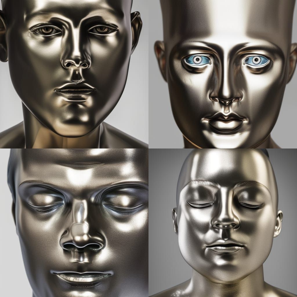 Metallic Silver Male Statue Portrait, Professional Photograp...