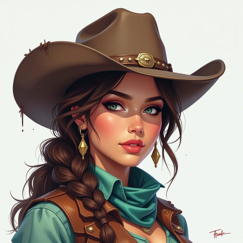 Sci-Fi Cowgirl in Dramatic Splash Art Style