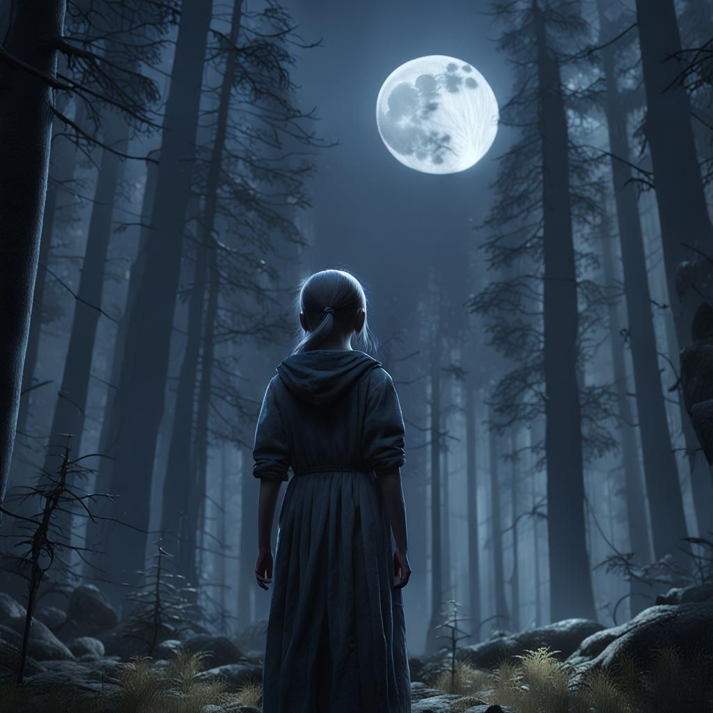 Mysterious Girl in Forest, Unreal Engine 5 Concept Art