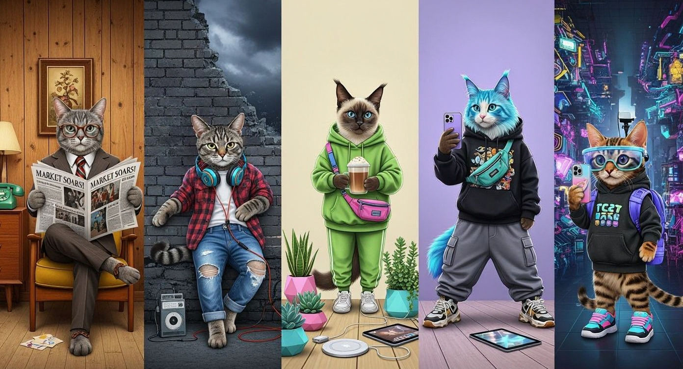 Expressive Cats Embodying Generational Fashion as Digital Ar...