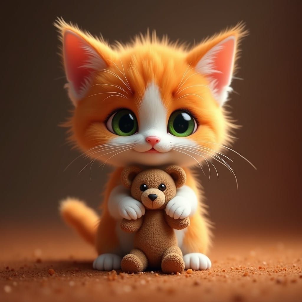 Whimsical Fluffy Kitten in Dreamlike Landscape