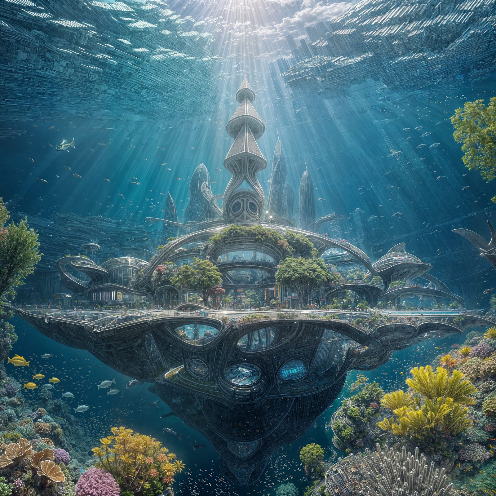 Cyberpunk Solarpunk City Underwater