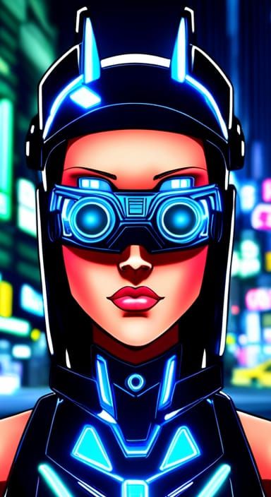 Cyborg Girl in Neon City, Anime Art