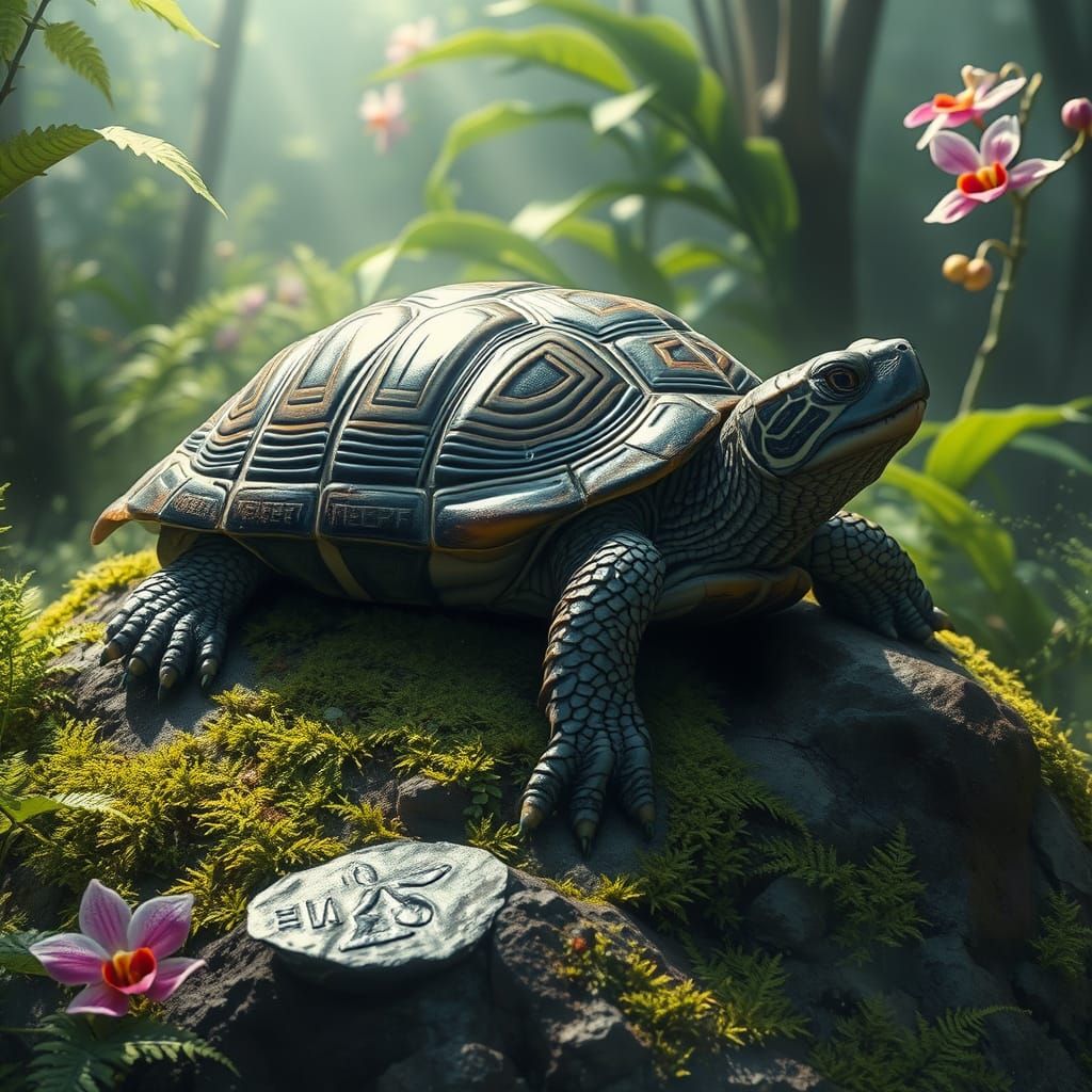Majestic Turtle in Lush Forest, Naturalistic Style