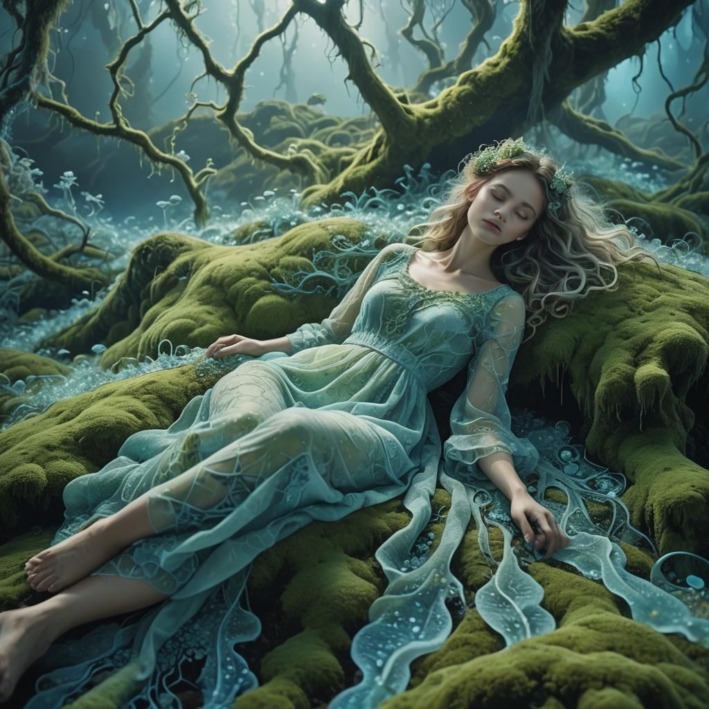 Bioluminescent Moss Garden Dreamscape in Boho Art Style