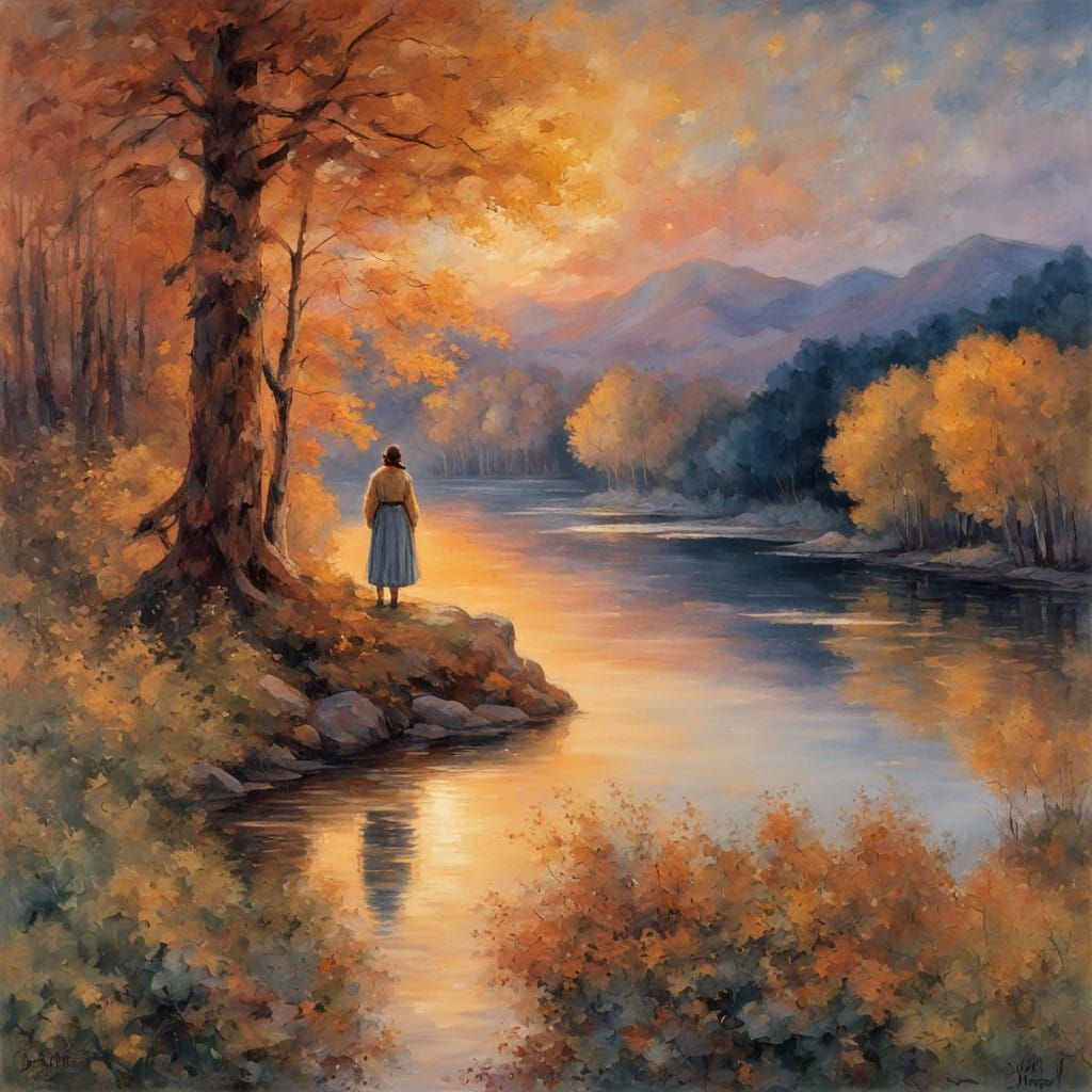 Ethereal Wanderer in Sunset's Golden Glow