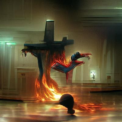 Fiery Jesus Breakdancing: Sinister Fantasy Art
