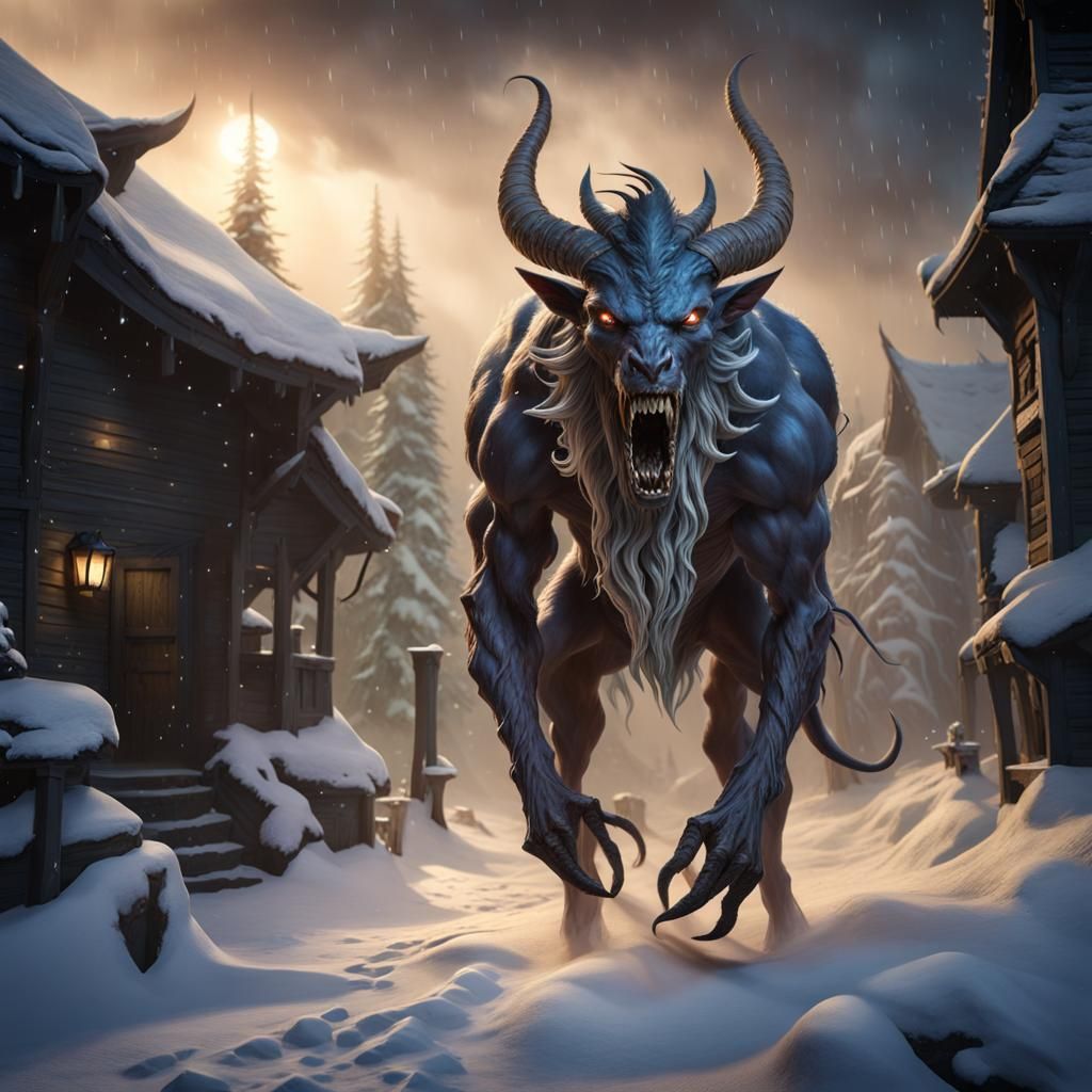 Eldritch Wendigo in Snowstorm: Gothic Fantasy Art