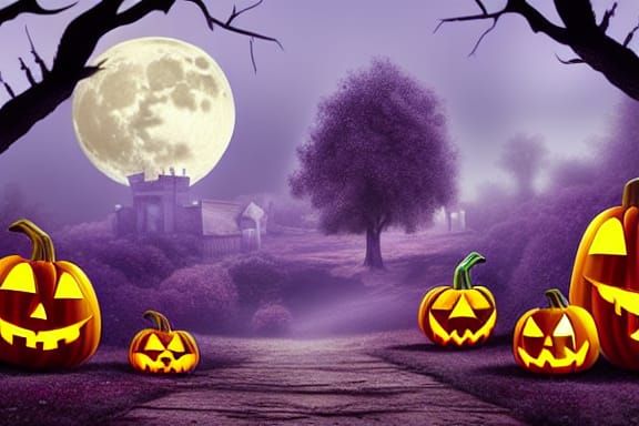 Cartoon Halloween Scene with Pumpkins and Graves
