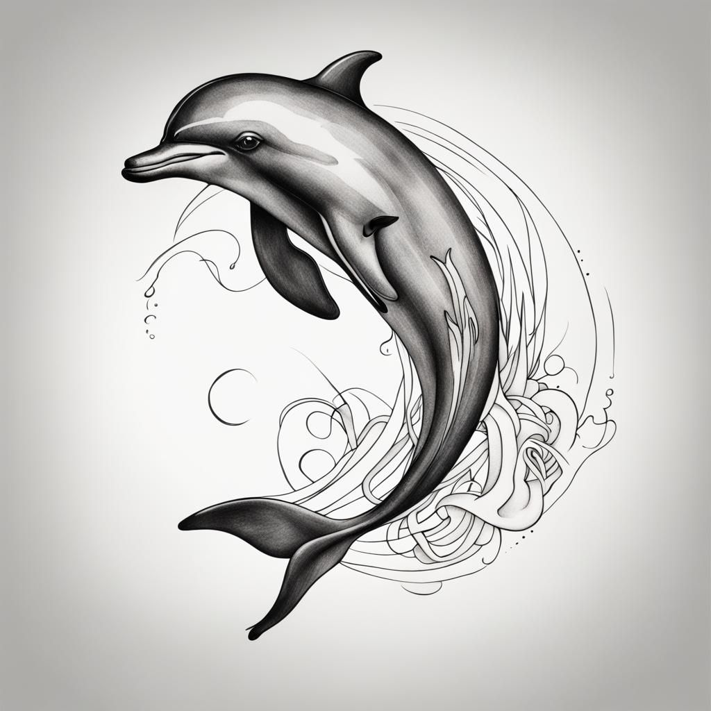 Minimalist Dolphin Tattoo in Line Drawing Style