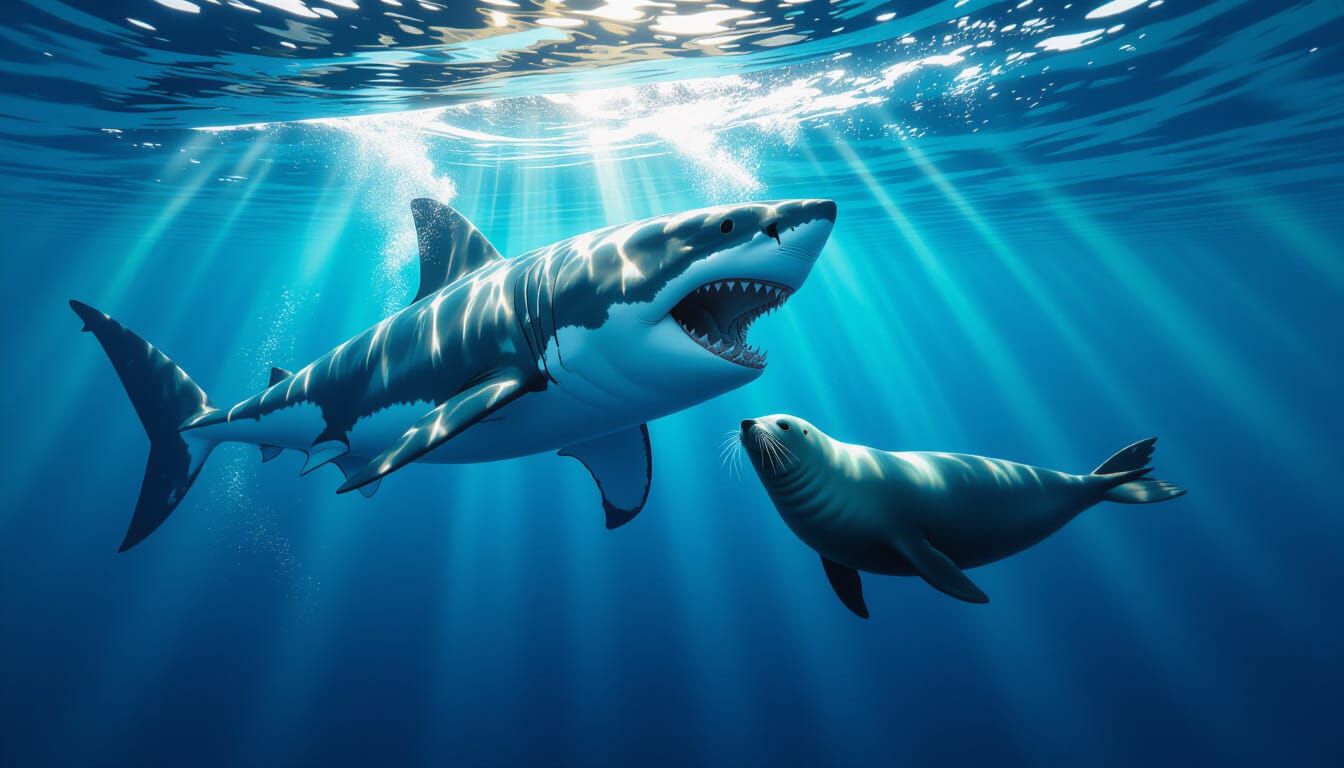 Great White Shark Ambush: Hyper-Realistic 3D Digital Art