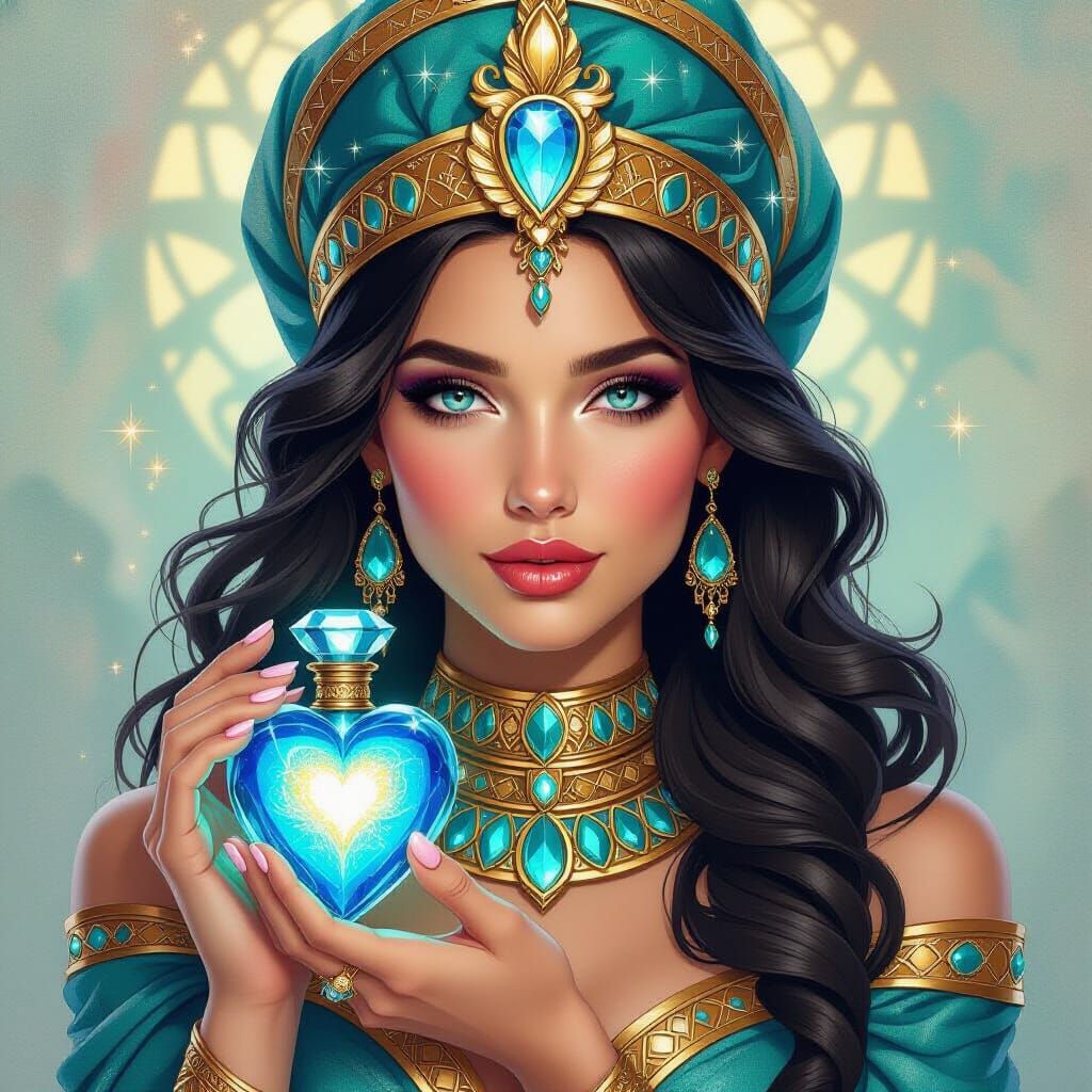 Art Deco Egyptian Mage with Glowing Potion