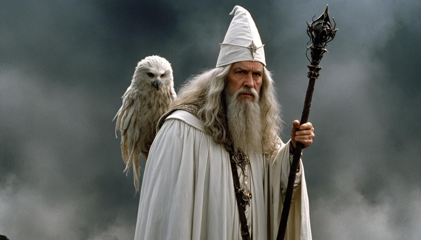 White Wizard with Staff in Dark Fantasy Style