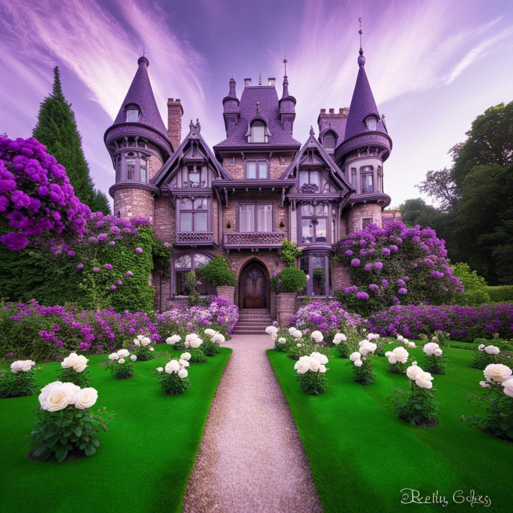 Purple and Green Victorian Gothic Castle Mansion Photo