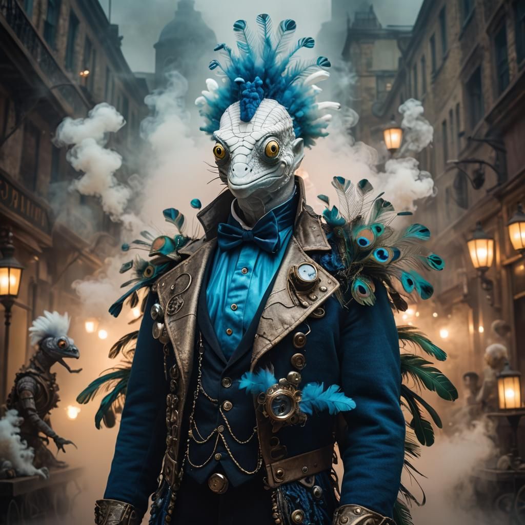 Surreal Steampunk Creature in Bioluminescent Mist