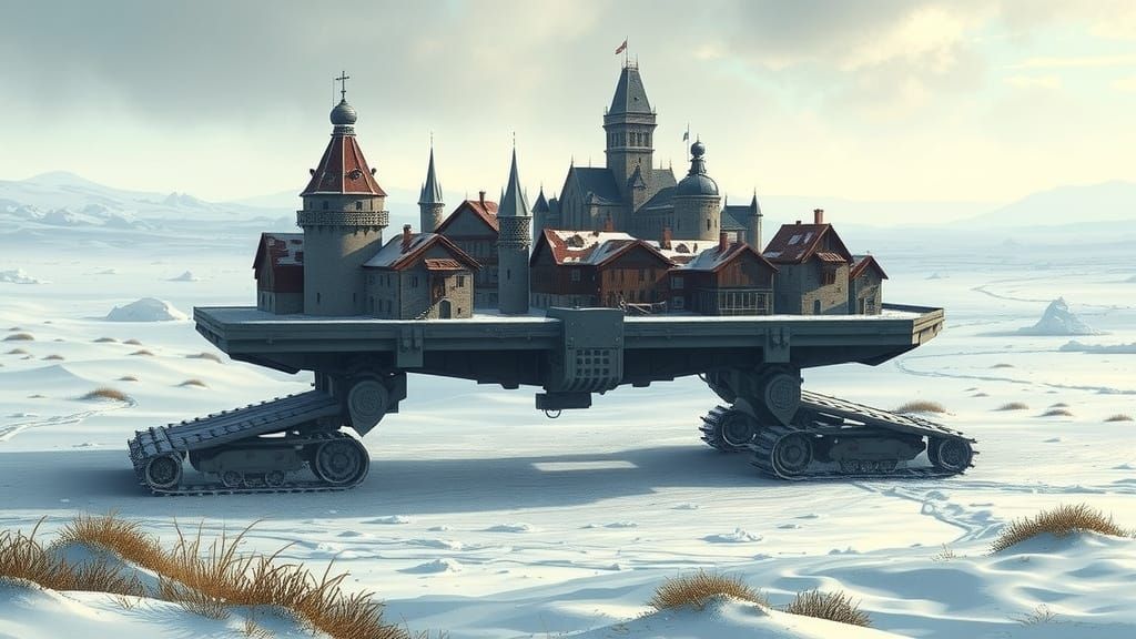 The illustration for the book "Mortal Engines"