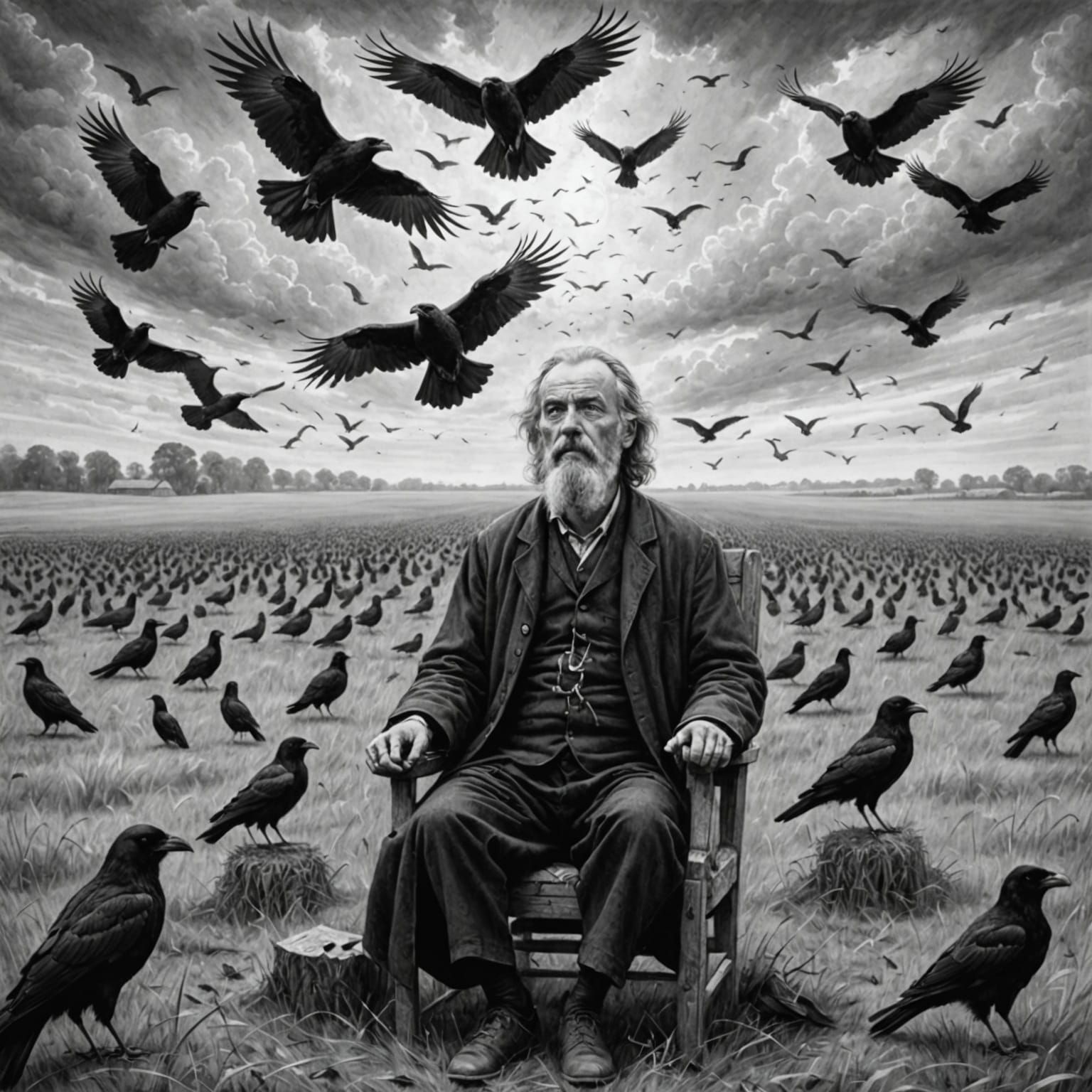Mad Philosopher Meditating Amidst Crows