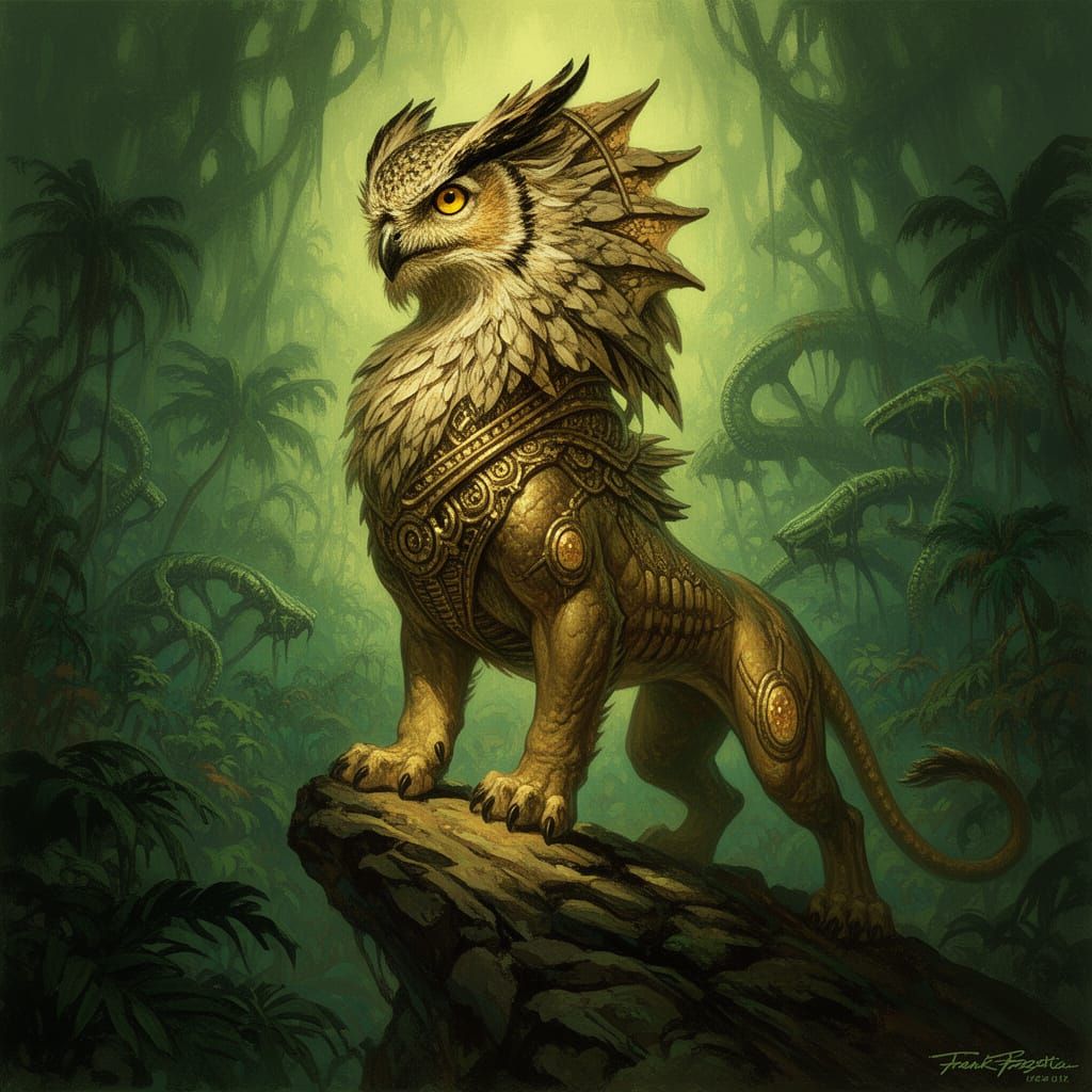 Mythic Beast: Owl-Lion Serpent with Dragon Crest