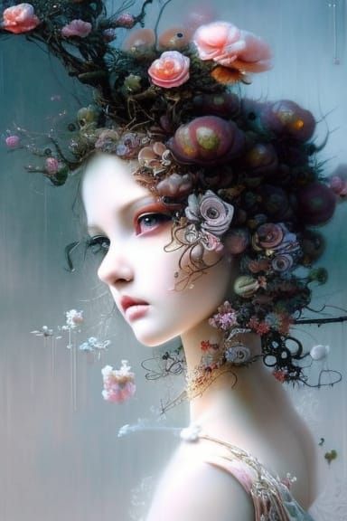 Goldenratiopunk Bonsai Village with Chibi Girl