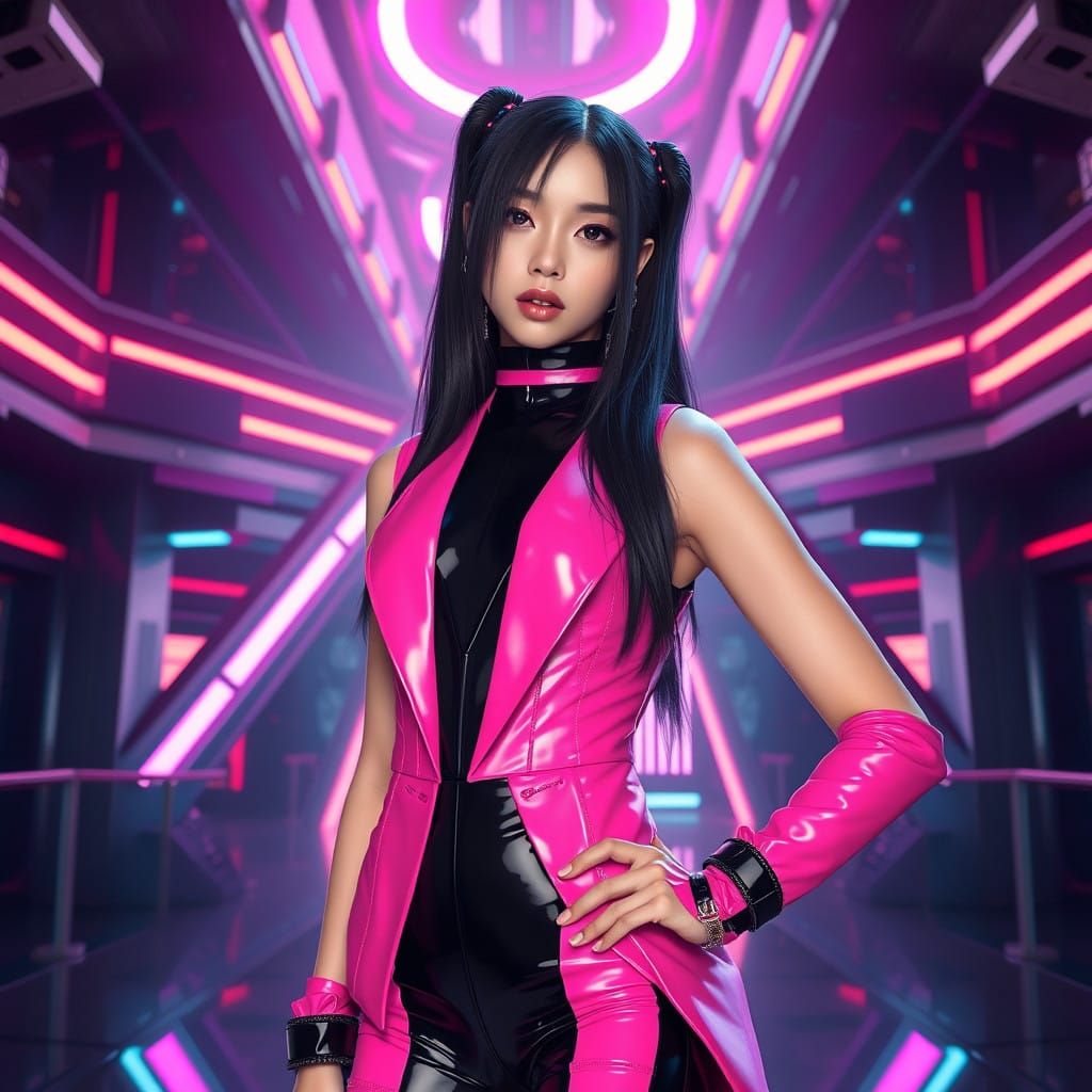 Rosé in Futuristic Fashion Style with Neon Lights
