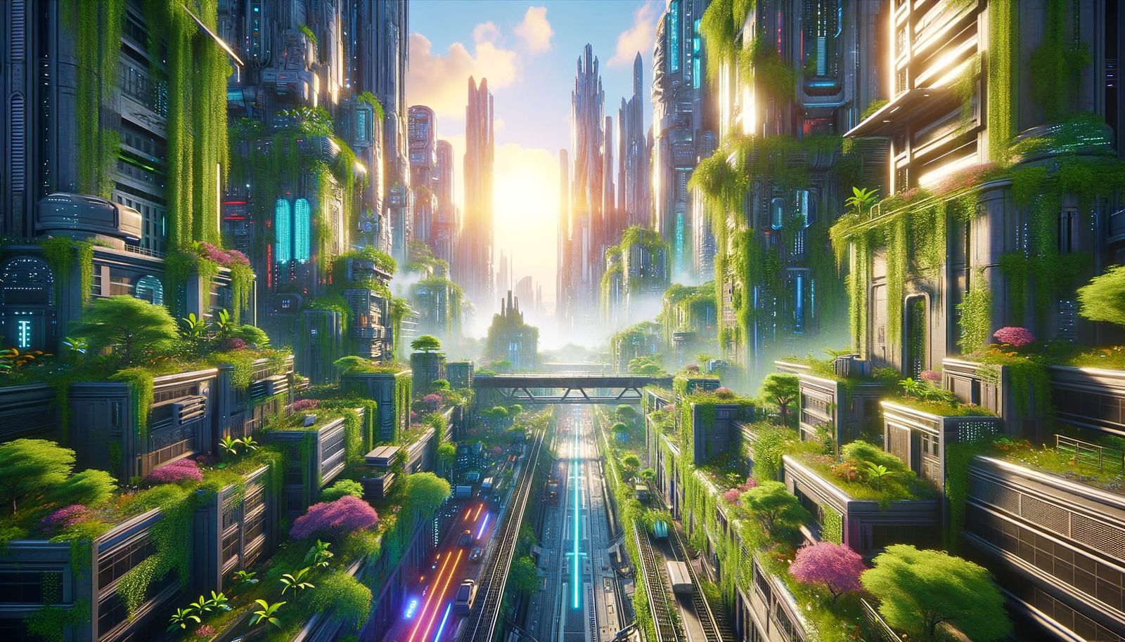 Cyberpunk Oasis: A Futuristic City Transformed by Nature