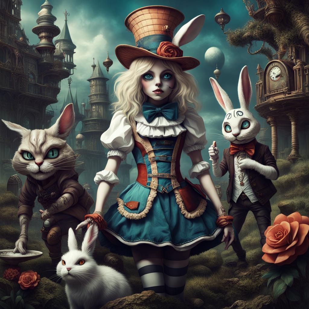 Alice in Wonderland: Retrowave Artstation Masterpiece