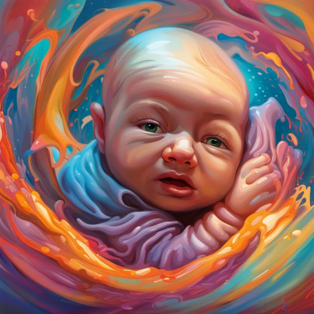 Hyperrealistic Baby in Womb: Splash Art Concept