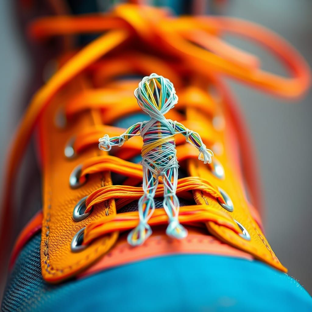 String Person Tying Shoe in Fantasy Airbrush Art