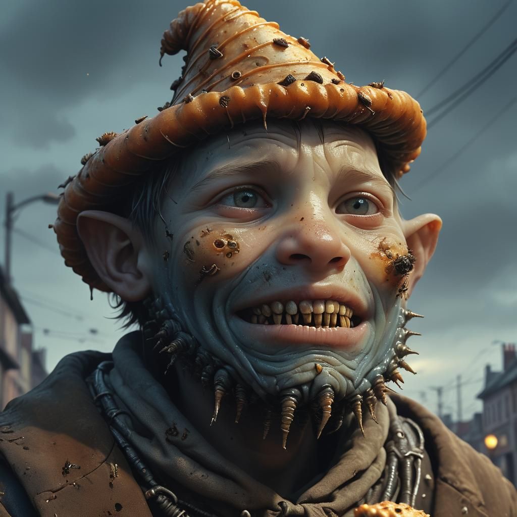 Boy with Maggots: Macabre Digital Art Portrait