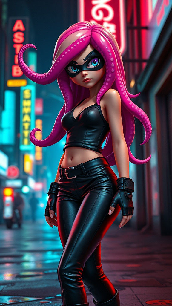 Realistic Octoling Girl Cosplay in Urban Setting