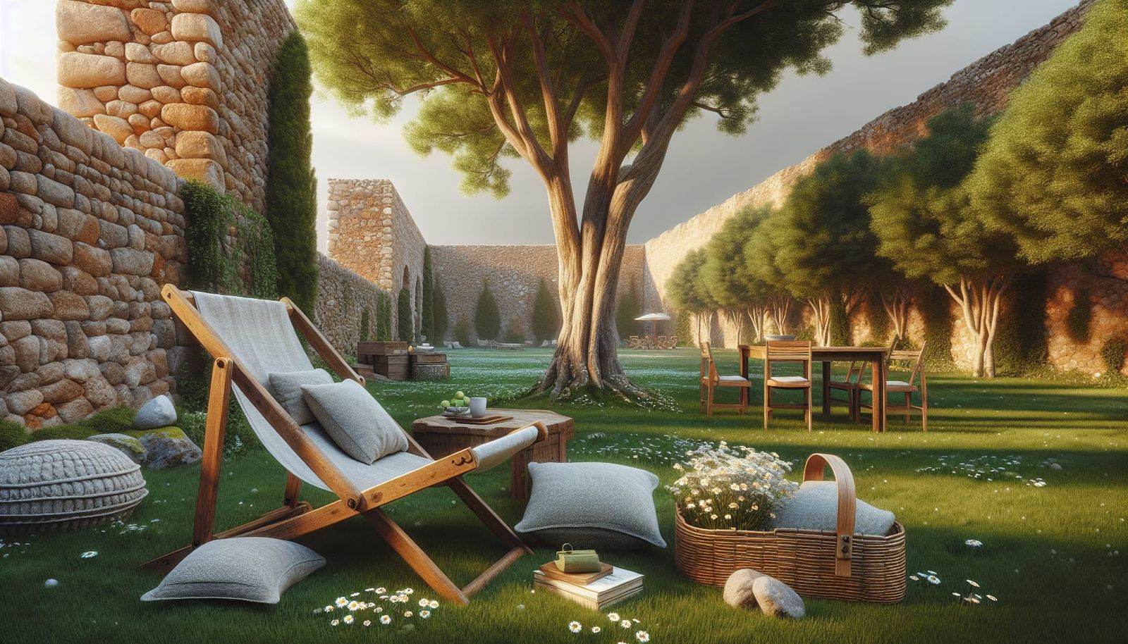 Idyllic Ancient Stone Wall Retreat in a Sunny Afternoon