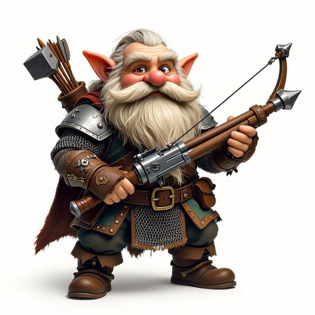 Whimsical Dwarf Tinker with Crossbow and Hammer