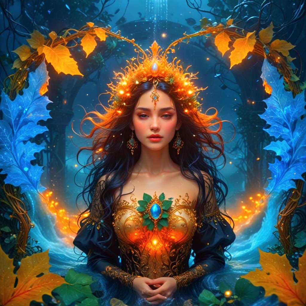 Majestic, Enigmatic Figure in Dreamlike Aquatic World