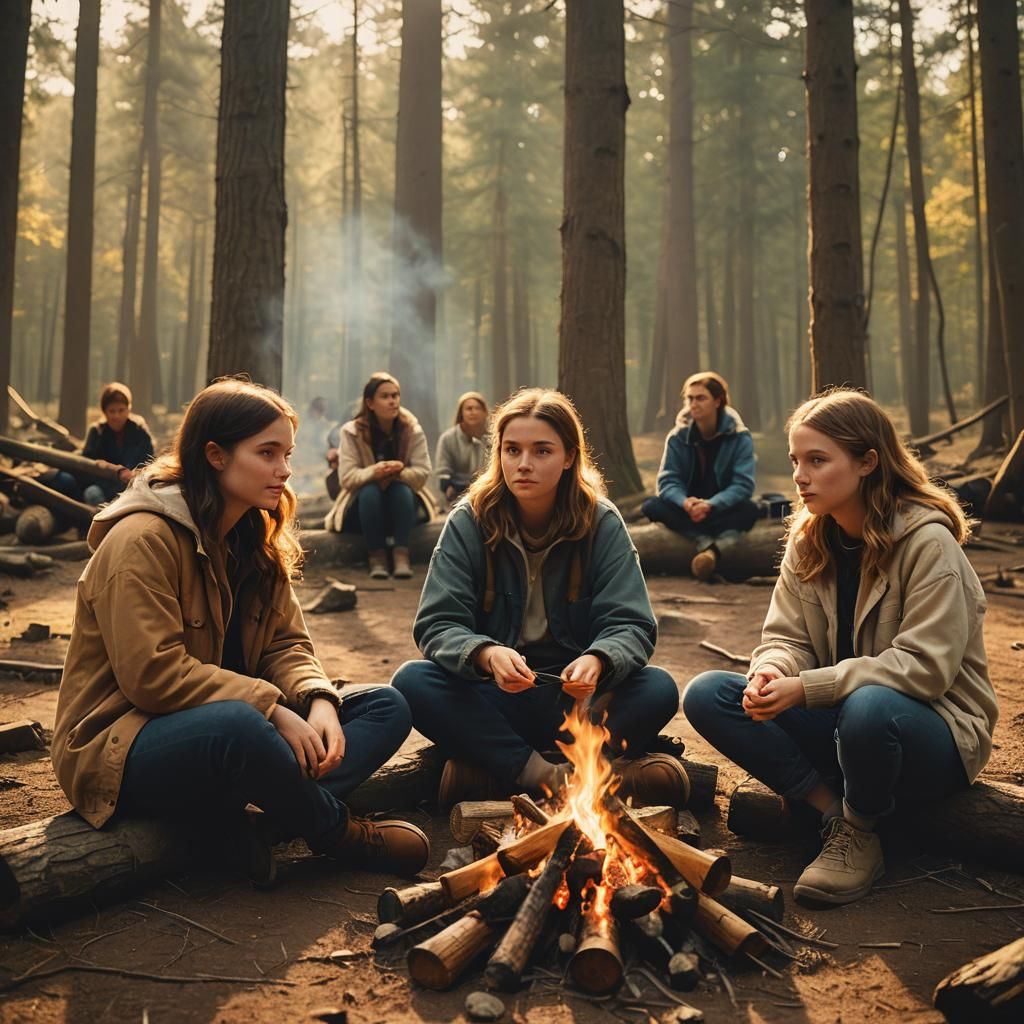 Friends Gather 'Round Campfire in Cinematic Style