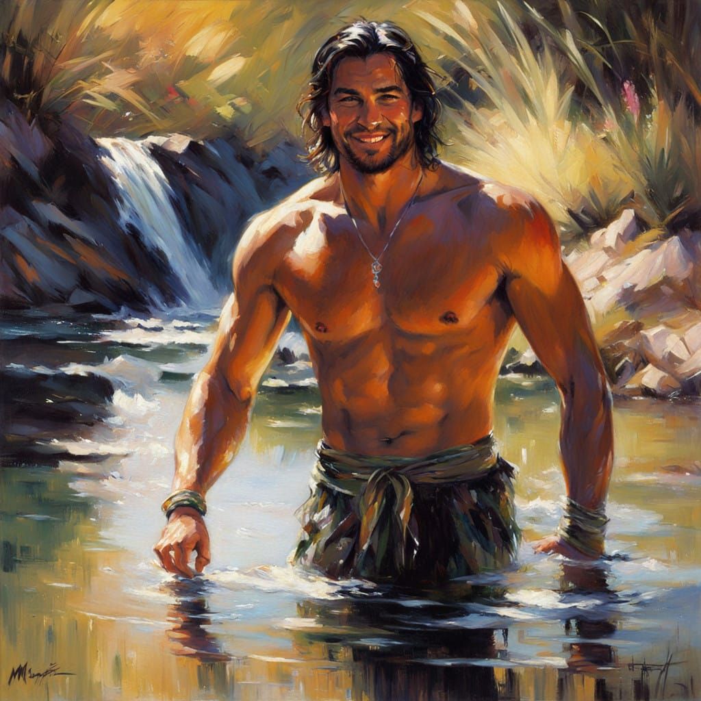 Impressionistic Maori Man Basks in Warm Sunshine