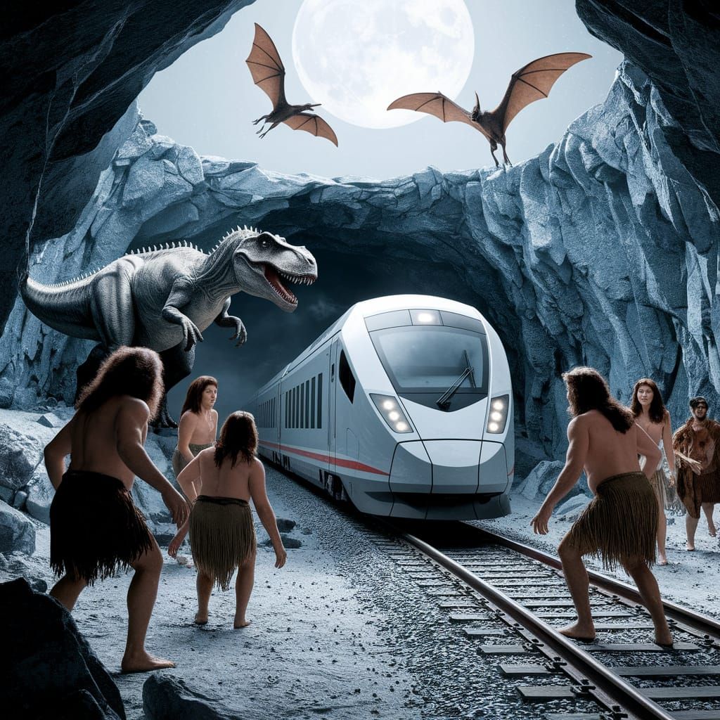 Prehistoric Cave Surprise: Modern Train Appears