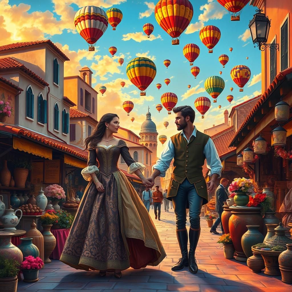 Italian Market at Sunrise in Renaissance Style