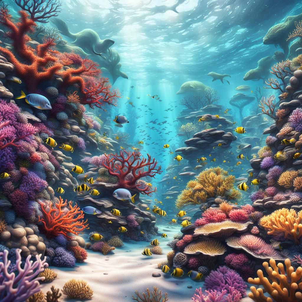 Vibrant Coral Reef Forest Underwater: Digital Art