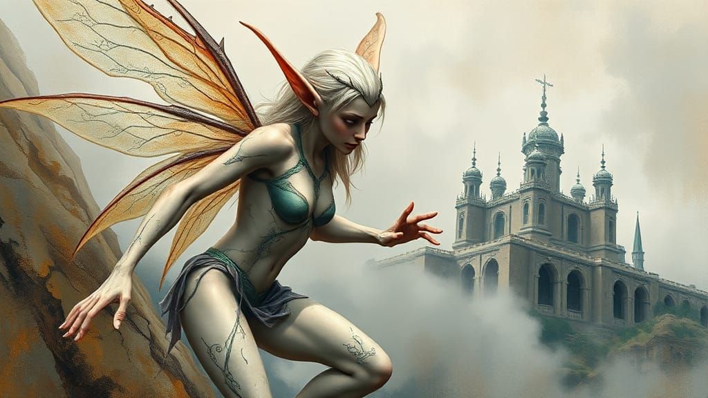 Marble Fairy Elf Takes Flight: Impasto Metal Cover