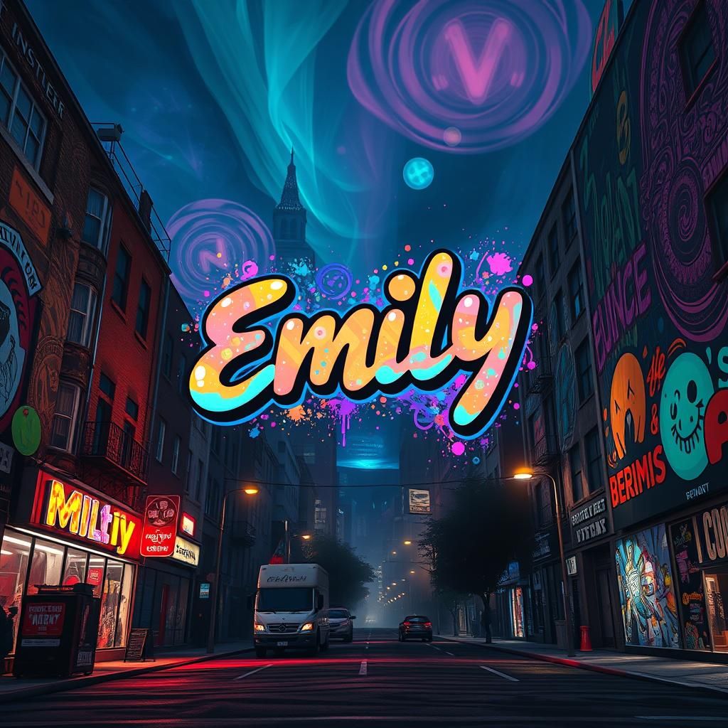 Glowing Street Art Mural with Bubble Lettering