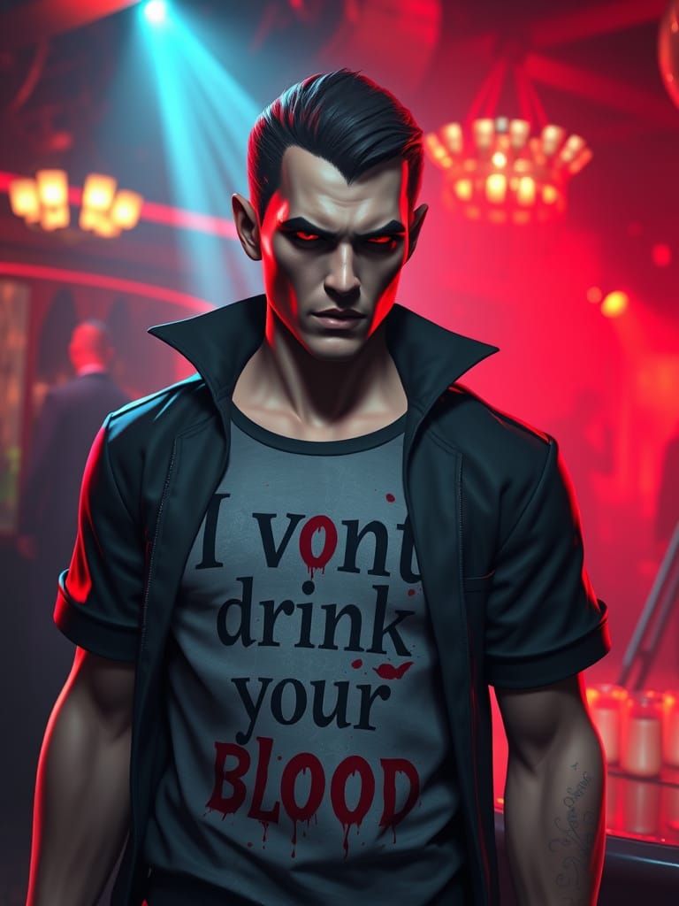 Epic Vampire in a Nightclub Scene with Intricate 3D Graphics